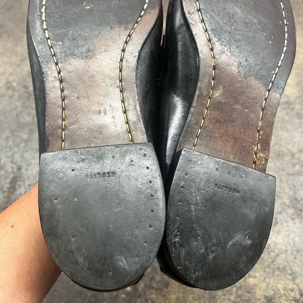 Vtg 90’s Black leather Chunky plain Penny loafers with silver buckle detail - Picture 6 of 7
